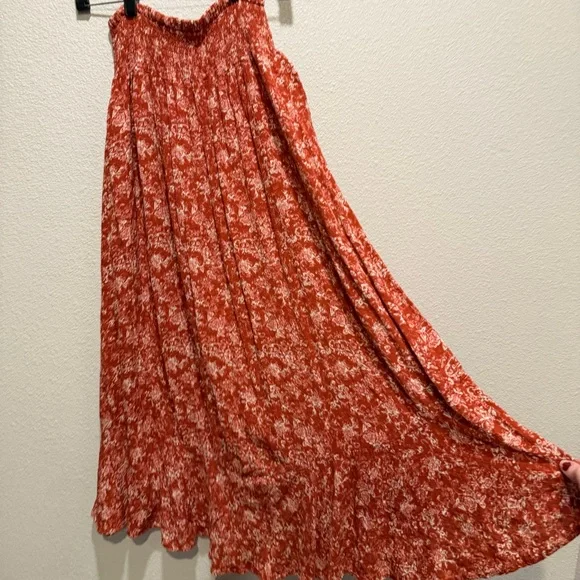 Cynthia Rowley Boho Maxi Skirt Red Floral Button Front Tassel High Waist M - Picture 3 of 9